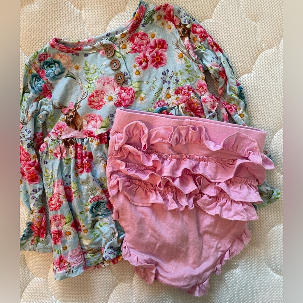 Posh Peanut Long Sleeve Peplum Top with Ruffled Bloomers